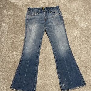 7 For All Mankind Distressed Blue Flare Jeans